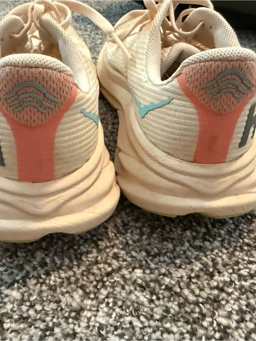 Hoka One One Kids Sneakers in Cream with Orange Accents
